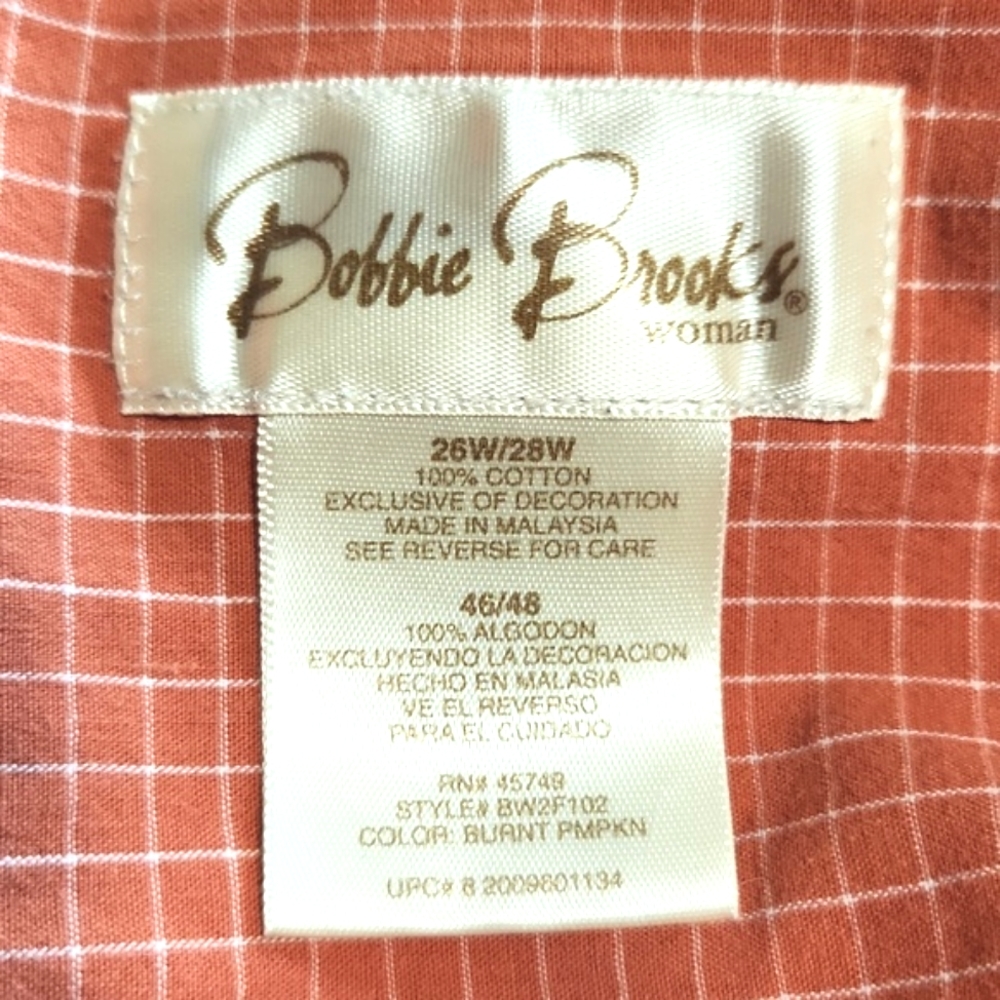Vintage Bobbie Brooks Orange Gingham Cat Lady Button Up Shirt 26W/28W - Picture 12 of 16